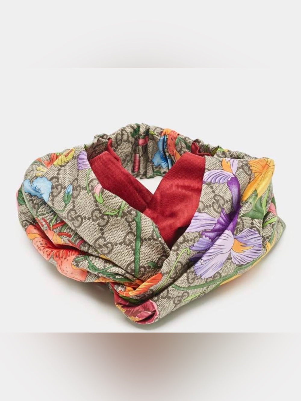 Gucci Floral GG Silk Twist Headband in Red, Purple, Yellow, Blue - Picture 2 of 7
